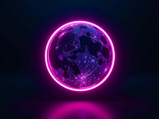 Wall Mural - neon A glowing purple sphere with a star pattern on it. The sphere is surrounded by a purple glow