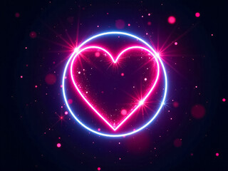 Wall Mural - neon a heart made of neon lights is lit up in a dark room. the heart is surrounded by a blurry backg