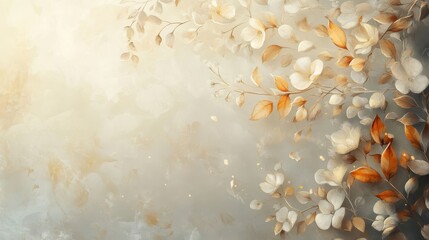 Canvas Print - Delicate vines and petals with golden light in a soft glowing mist creating a serene scene