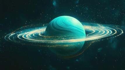 Wall Mural - Blue planet with a ring around it
