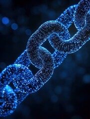 Poster - Luminous digital chain links against a dark backdrop symbolizing technology security and connection in a modern futuristic style