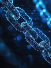 Poster - Digital chain connection with glowing nodes and lines against dark background symbolizing security and technology innovation