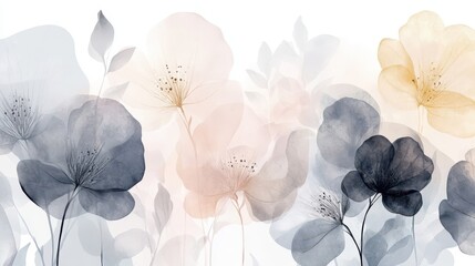 Canvas Print - Geometric floral shapes in translucent watercolor blending into a soft pastel gradient