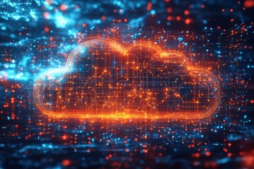 Poster - Futuristic Cloud Computing Network with Glowing Circuitry and Data Flowing in a Digital Space