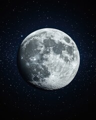 Wall Mural - detailed lunar surface against a backdrop of twinkling stars creating a celestial and serene atmosph