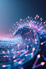 Poster - Digital wave simulation showcasing flowing arrows in vibrant colors during a futuristic representation of ocean motion