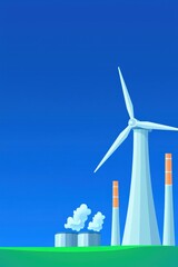 Wall Mural - power plant reshaped into a futuristic wind farm under a clear sky.
