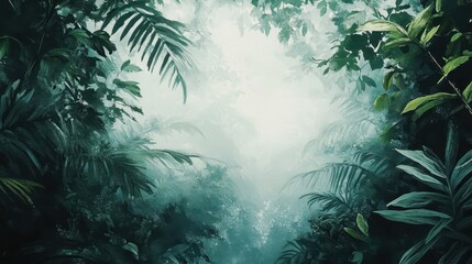 Canvas Print - Rainforest leaves sparkling with water drops mist rolling through the dense foliage