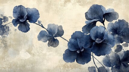 Wall Mural - Romantic wallpaper with arching iris stems on a faded parchment-toned background