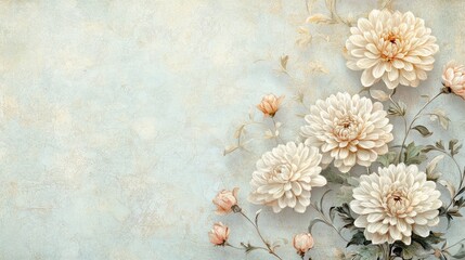 Canvas Print - Vintage floral wallpaper with curling stems of chrysanthemums and lilies