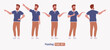 © andrew_rybalko - Man, bearded handsome guy casual sporty wear, pointing pose set. Stylish athletic sportswear polo, jogs for exercise, modern active life, fit city activity. Vector flat style cartoon illustration