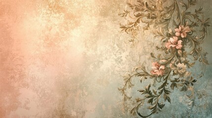 Wall Mural - Victorian wallpaper with delicate floral arabesques in rose gold and sage green
