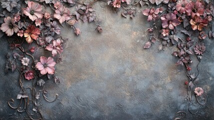 Wall Mural - Victorian floral backdrop with ivy and detailed flowers in soft pastels and texture