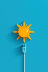 Wall Mural - renewable energy connection, plug inserted into bright solar sun icon.