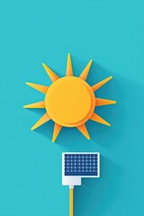Wall Mural - renewable energy connection, plug inserted into bright solar sun icon.