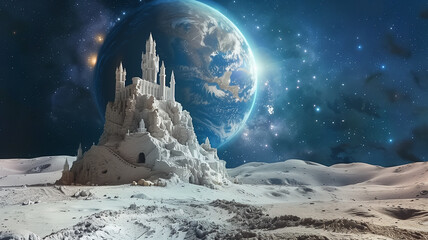 Aufkleber - This stunning representation of a hotel on the moon, highlighted by a beautifully crafted castle.