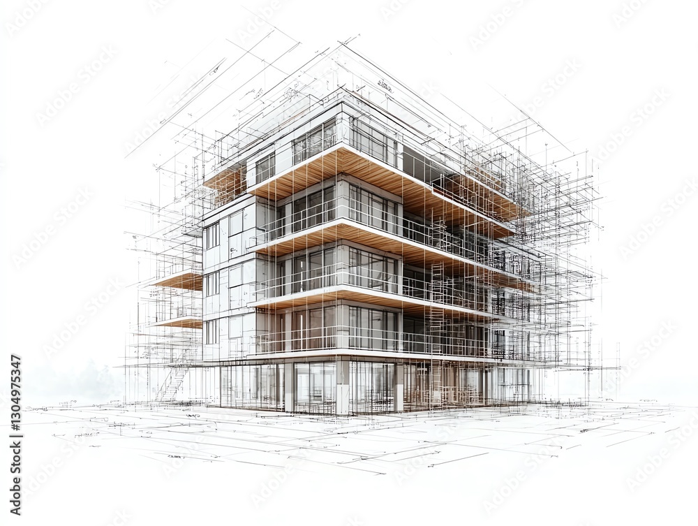 Building construction blueprint, detailed architectural diagram, floor ...