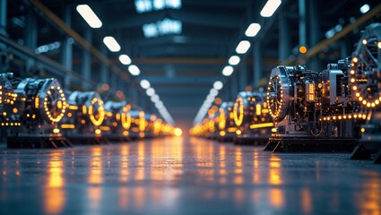 Poster - industrial workshop showcasing advanced machinery and tools in a vibrant manufacturing facility at n