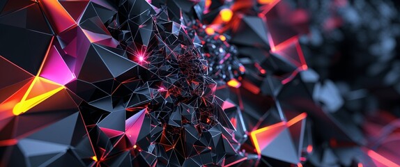 Poster - elegant black theme glowing neon polygons abstract background concept backdrop illustration cartoon