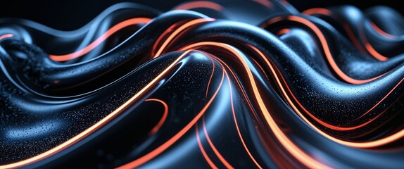 Aufkleber - elegant black theme neon glowing curves abstract background concept backdrop illustration cartoon