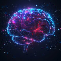 Aufkleber - Futuristic digital brain with AI neural pathways, glowing circuits and data flows, artificial intelligence technology, abstract and vibrant neon colors, advanced digital design