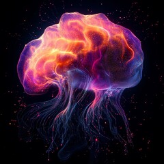 Leinwandbilder - Futuristic digital brain with complex neural networks, artificial intelligence, abstract glowing technology, hightech circuits and data streams, vibrant colors