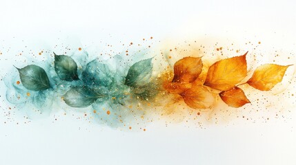 Wall Mural - Autumn leaves, painted,  horizontal design