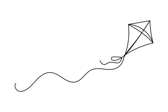 Continuous one line drawing  of fly kite outline vector art design