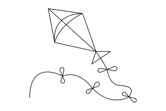 Continuous one line drawing  of fly kite outline vector art design