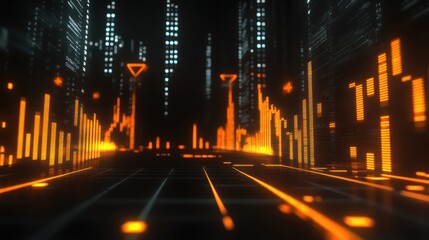 Poster - Futuristic city data stream