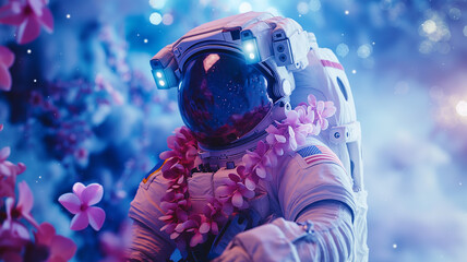 Aufkleber - This astronaut in zero gravity, surrounded by colorful flowers, represents space tourism's future.