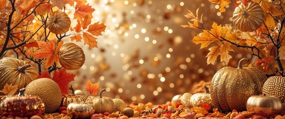Poster - elegant gold theme autumn season abstract background concept backdrop illustration cartoon