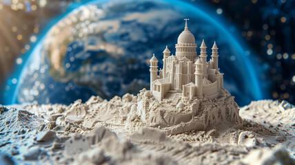 Aufkleber - This Futuristic lunar hotel design with Earth in the backdrop, showcasing space tourism.