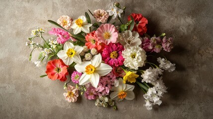 Wall Mural - vibrant spring bouquet of mixed colorful blooms on textured surface