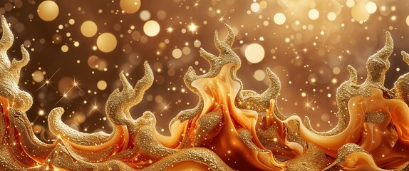 Poster - elegant gold theme flame and sparkles abstract background concept backdrop illustration cartoon