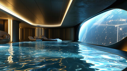 Aufkleber - This Luxurious suborbital hotel offers a pool with views of Earth from space at night.
