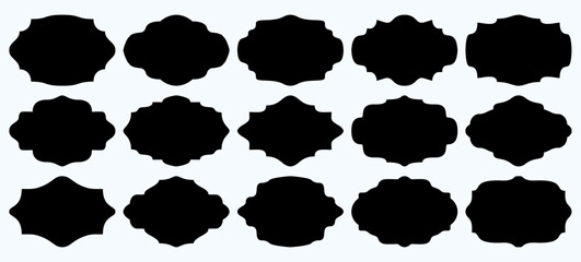 Poster - set of black vector labels with decorative shapes on a light background. collection of blank frames 