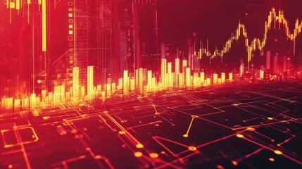 Poster - Abstract city with stock market data, vibrant background