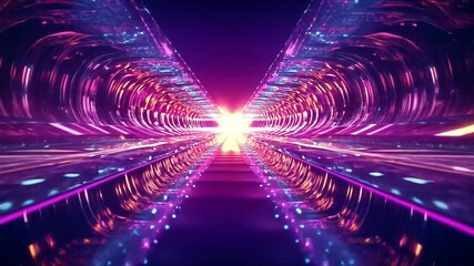 Poster - Neon Tunnel: A captivating and dynamic tunnel of light and shadow, crafted with neon colors and leading to an unknown bright source, inviting exploration and discovery.
