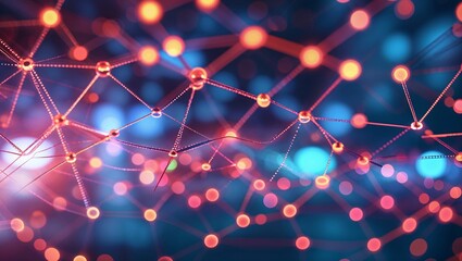 Poster - Visual representation of interconnected nodes and lines illustrating a digital network at night