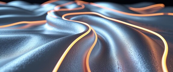 Poster - elegant silver theme neon glowing curves abstract background concept backdrop illustration cartoon