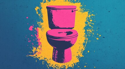 Poster - whimsical toilet bowl icon in comic style with vibrant colors