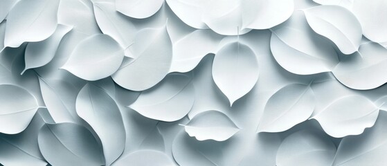 Aufkleber - Serene Arrangement of White Leaves Creating a Minimalist and Elegant Pattern for Backgrounds and Designs