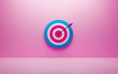 Poster - Colorful target arrow symbolizing precision and focus on a pink backdrop.