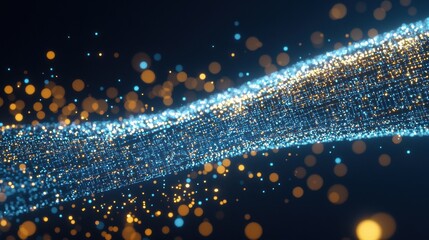 Poster - object with sparkling blue and gold particles, digital background.