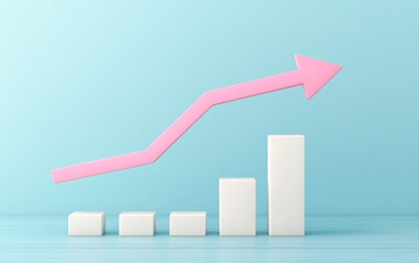 Poster - design a downward trend with a pink arrow and blocks.