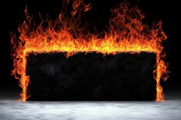 Poster - Fire flame glowing against a dark background, vivid and dramatic.