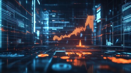Poster - Abstract digital data visualization, financial chart in a futuristic space