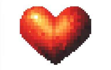 Poster - Pixel art heart object in vibrant red, isolated on a white background, representing love.
