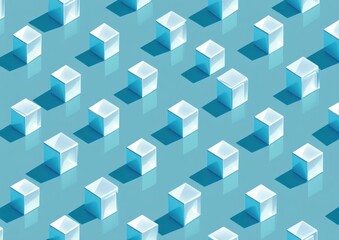 Poster - Repeating pattern of light blue translucent cubes with shadows on a teal background.